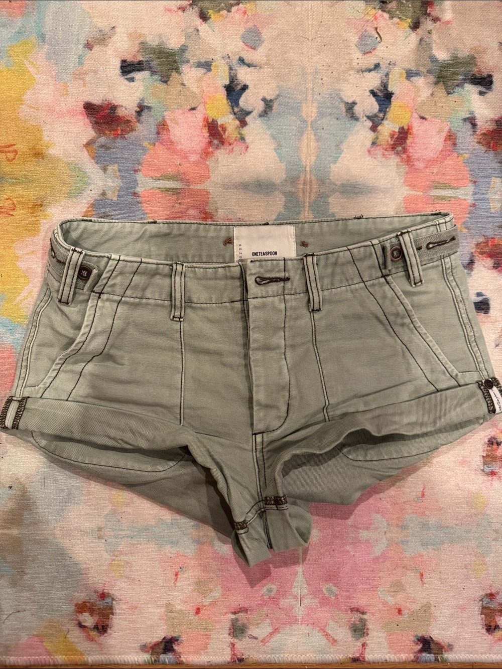 One Teaspoon Sage Green Low-Rise Jean Shorts